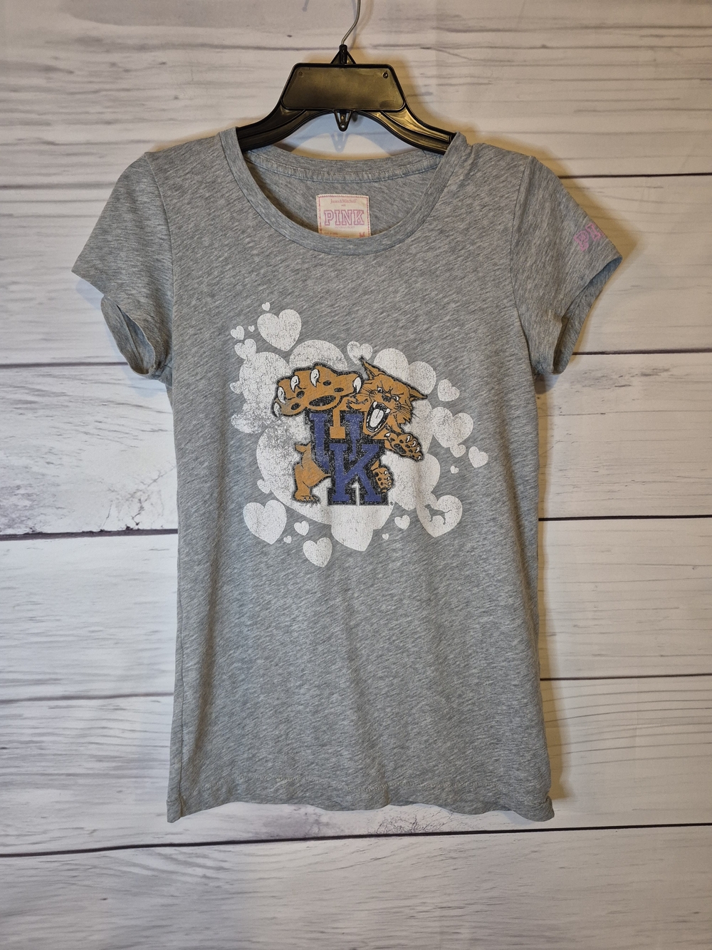 PINK Victoria's Secret Grey Women's University Graphic Tee - UK Wildcat